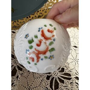 Gorgeous vintage shabby cottage milk glass vase/bowl hand painted flowers